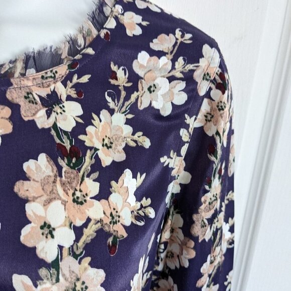 CLUB MONACO Purple Pink Kaveh Floral Print Chiffon Trim Dress size 0 @i - Picture 7 of 14